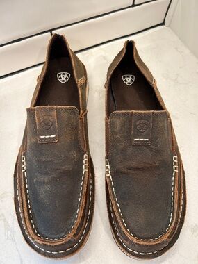 ARIAT MEN'S ROUGH OAK CRUISER SHOES - MOC TOE Boat Shoe Loafers Brown Leather 9D